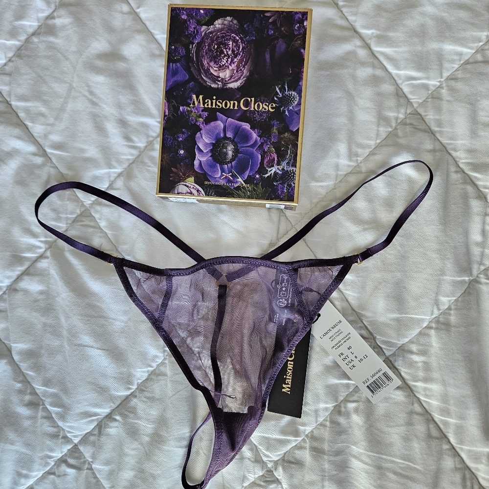 NWT Maison Close L'Amoureuse Lingerie Set Purple - Bustier 32D Garter M Thong L - Picture 7 of 8